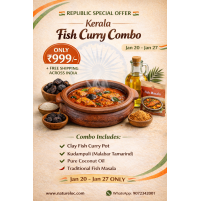 Kerala Fish Curry Combo | Clay Fish Curry Pot + Kudampuli (Malabar Tamarind) + Pure Coconut Oil + Traditional Fish Masala | Authentic Kerala Cooking Kit